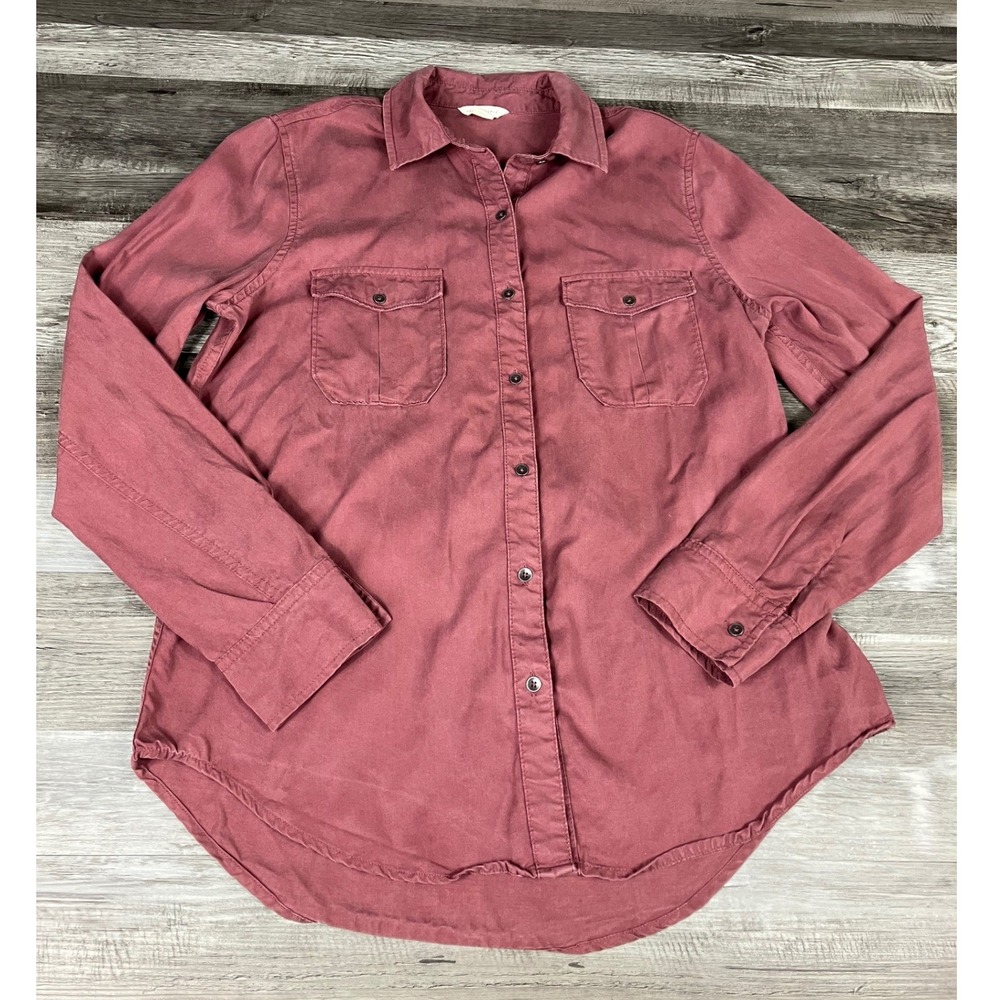 Aeropostale Womens Medium Mauve Lyocell Utility Button Down Shirt Long Sleeve